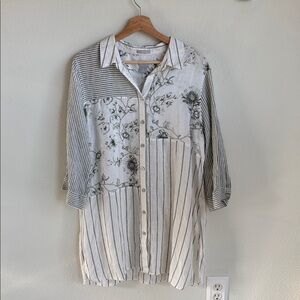 CHICO's Mixed Print 100% Linen Button Tunic No Iron Large 12 (Chico's 2)